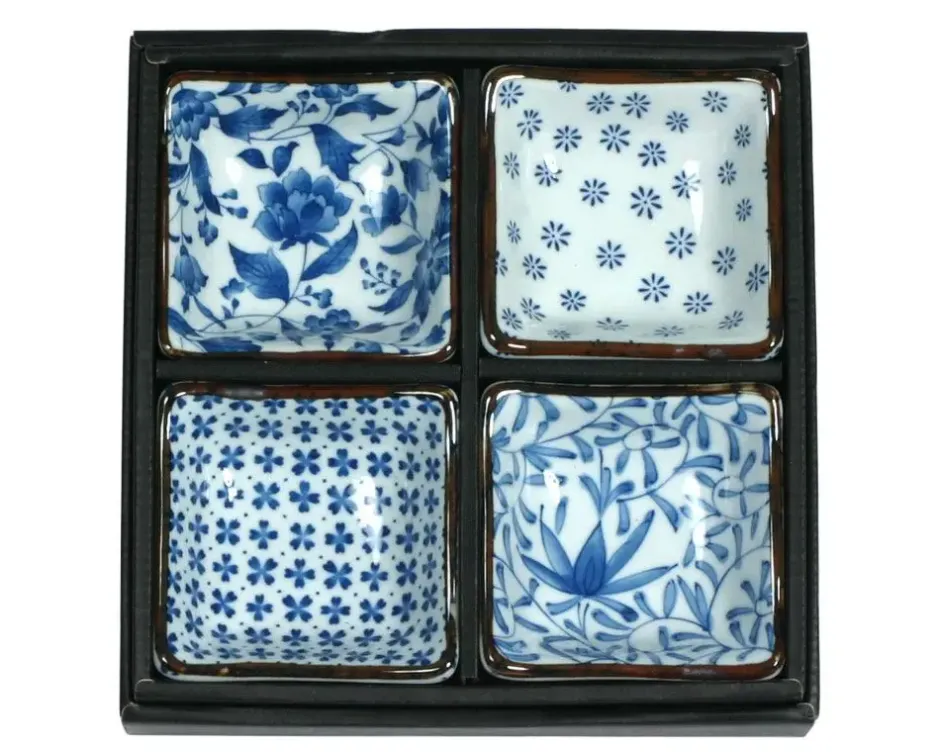Sauce Dishes^MIYA Company Blue & White 3.25" Sq. Sauce Dish Set